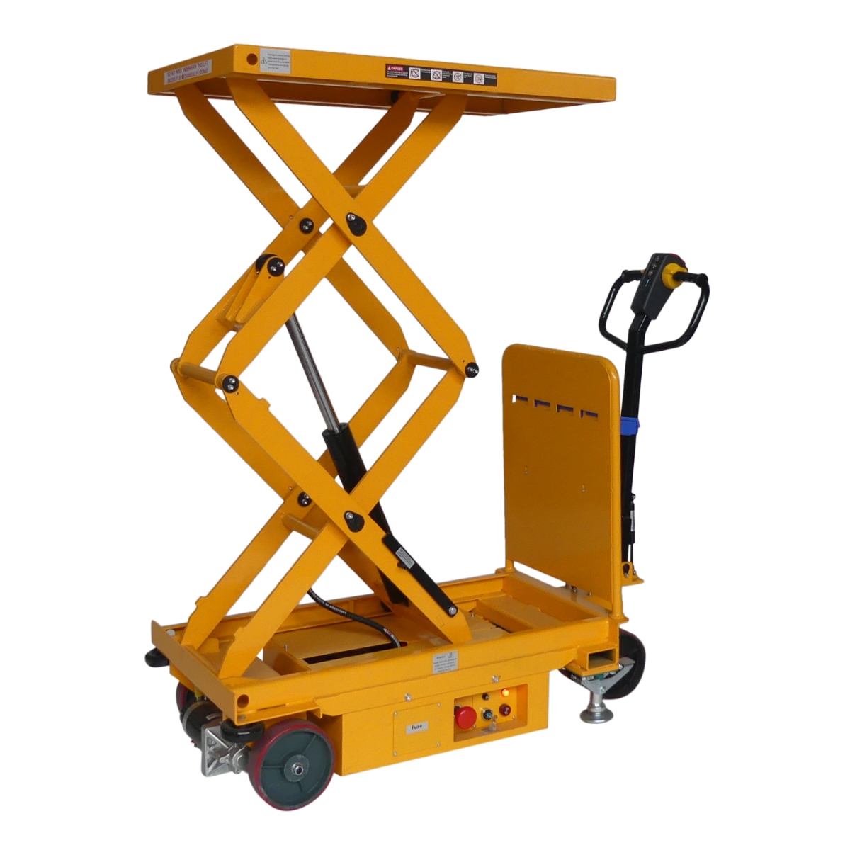 Vue de 3/4 de la table élévatrice électrique double ciseaux 500kg